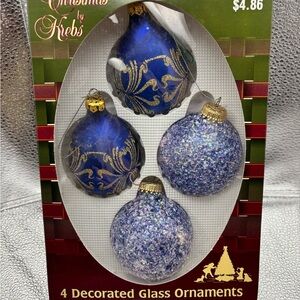Christmas by Krebs Blue and Gold Glass Ornaments Set